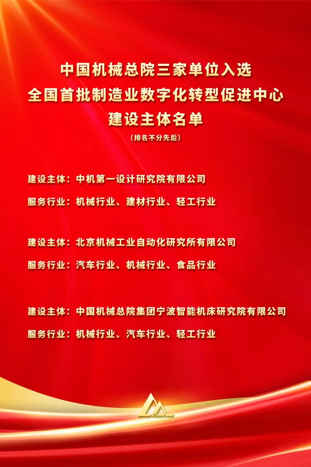 全國(guó)首批！中國(guó)機(jī)械總院三家單位入選工信部首批制造業(yè)數(shù)字化轉(zhuǎn)型促進(jìn)中心建設(shè)主體名單
